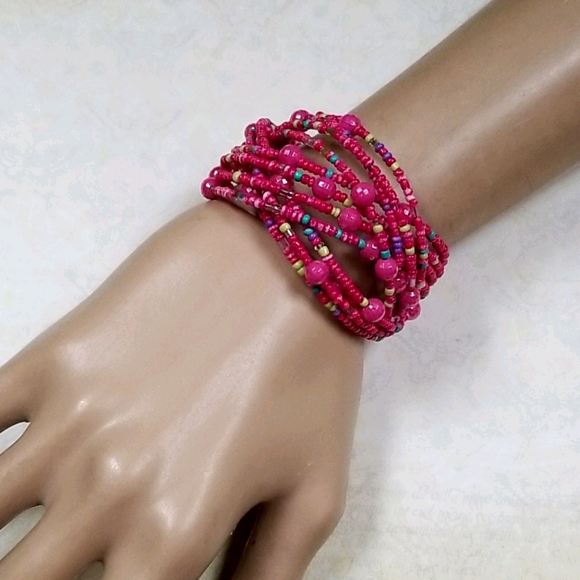 Vintage Boho 1970s Seed Bead Wired Cuff Style Bracelet - Picture 11 of 12